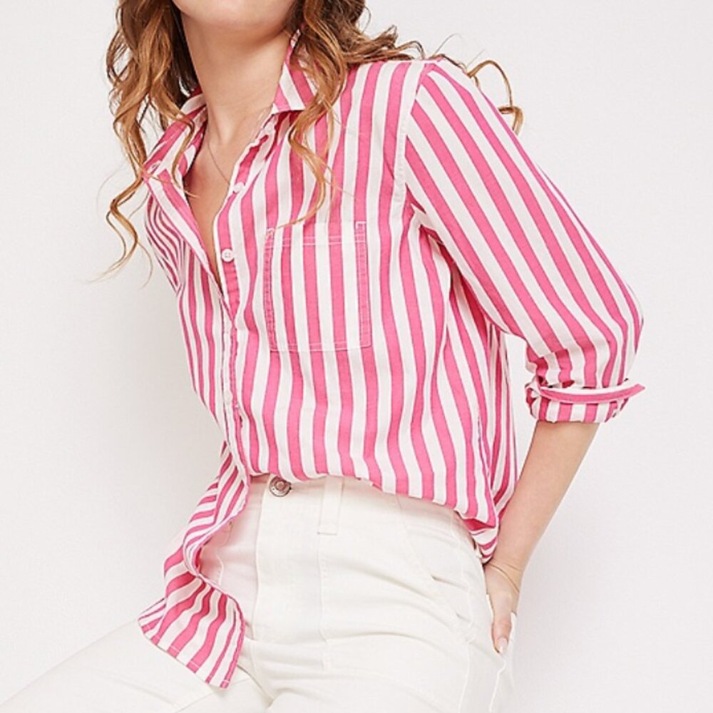 MAURICES Pink Striped Button Up Shirt White 100% Cotton Long Sleeve Button Down